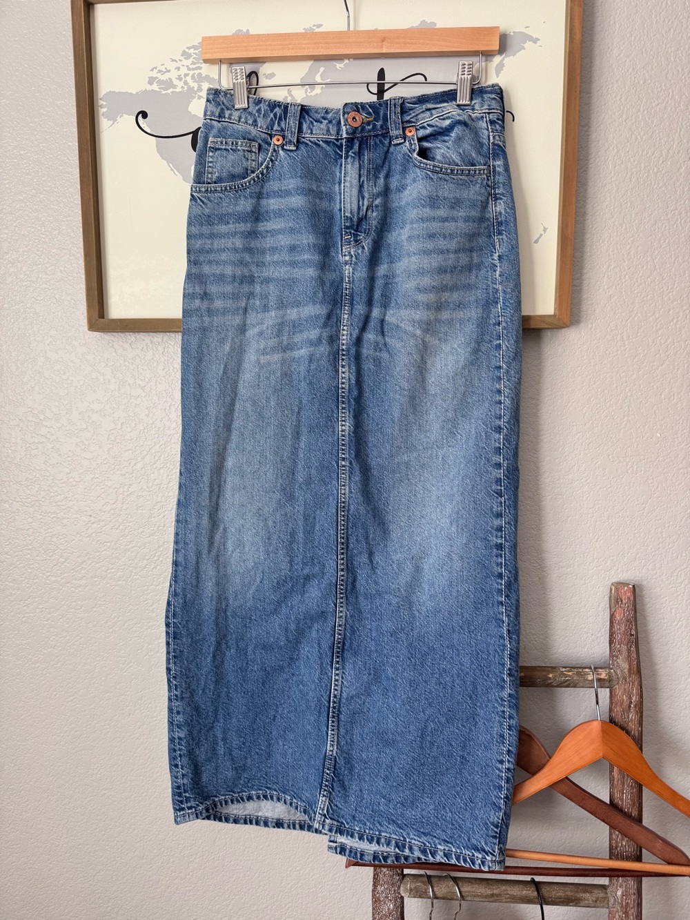 H&M long maxi denim skirt back slit